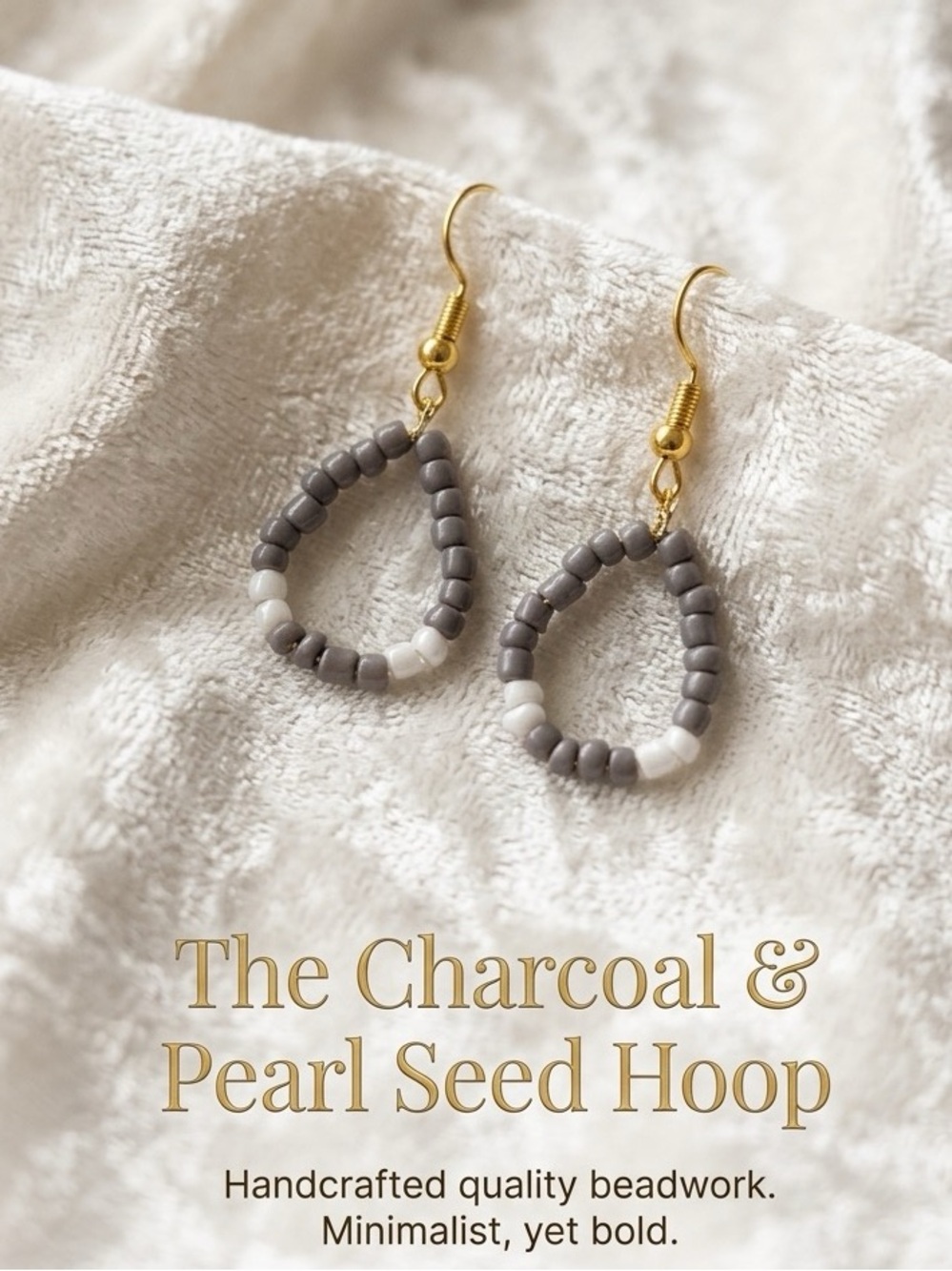 ❤️The Charcoal & Pearl Seed Hoop Earrings - Gold Hooks